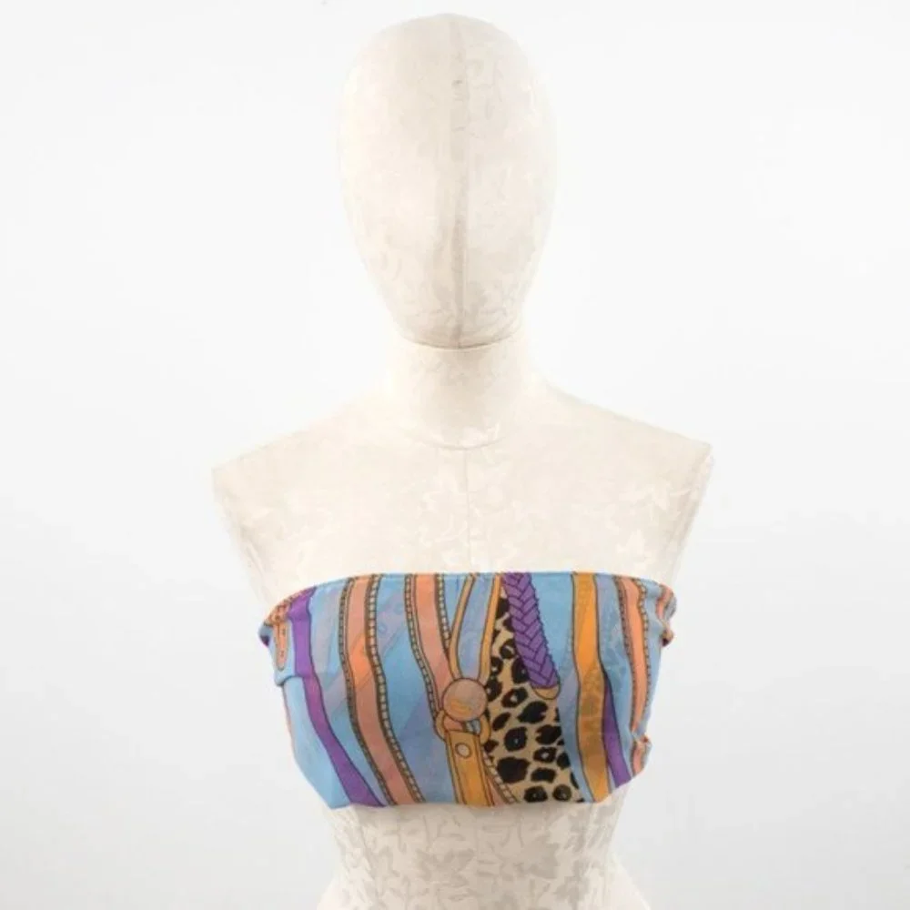 Vintage Scarf 80s 90s OS Silk Chiffon Fashion Graphic Print Blue - Picture 7 of 12
